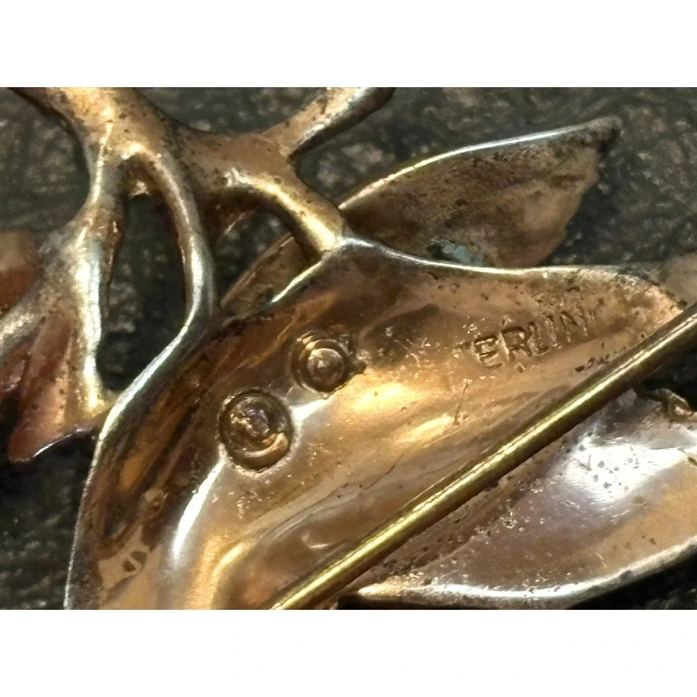 Whimsical Vintage Sterling Silver Brooch Bird On Branch 40's Brooch Pin